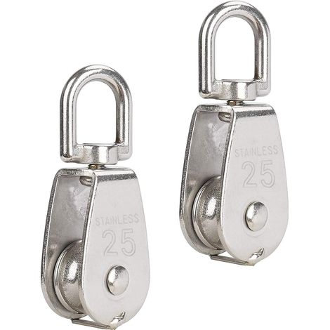 2 poulies M25 inox 304 – charge 150 kg – garage/rideau/corde à linge – argent (1/4)