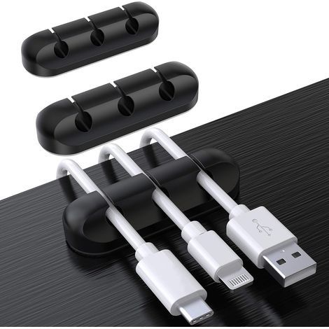 Clips Câble Organisateur Bureau, Lot de 3 Support de Câble, Organisateur de Cordon, Gestion des Cables, Câble Rangement pour USB Câbles de Chargeur/Souris/Écouteur/PC,Noir 3 trous (1/5)