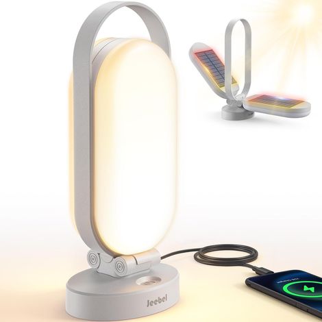 Solar Camping Lamp, Foldable Rechargeable LED Lantern with 5000mAh External Battery, Touch Dimmable, 4 Modes, IP55, Tent Light for Outdoor/Hiking/Emergency/Power Outages/Electricity (White)