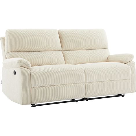 Vente-Unique – Canapé 3 places relax électrique en velours côtelé beige – Inclinaison 130° – Charge max 360 kg – Ports USB intégrés (1/5)