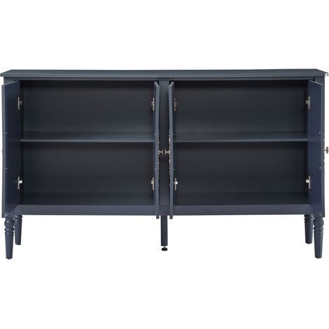 Buffet ancien à sculptures en relief, grand espace de rangement et coins arrondis – meuble de rangement classique pour salle à manger, salon et entrée (Bleu marine) (1/2)