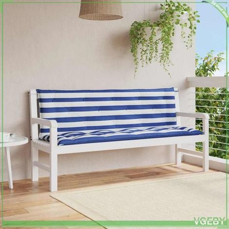 Coussins de banc - FAFEISY - Rayures - Bleues et blanches - Résistant eau & UV - Antidérapant (lot de 2) (1/5)
