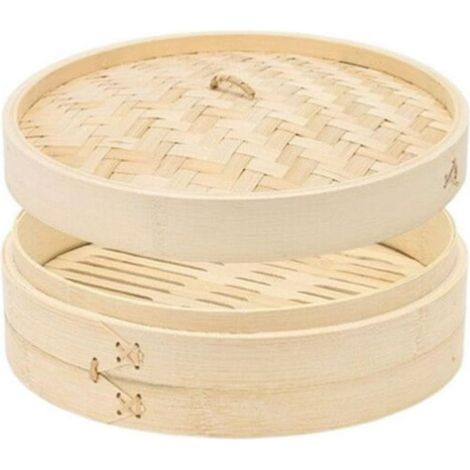 Panier vapeur tressé de 21 cm – Récipient de cuisson réutilisable pour usage professionnel et domestique, beige. Accessoire de cuisine idéal pour cuire à la vapeur légumes, raviolis et fruits de mer.