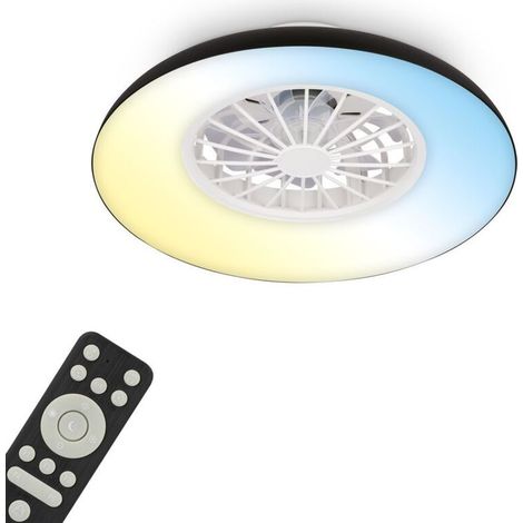 Ventilateur de plafond avec télécommande Ø48,5cm rond 24W 2600lm 3000K-6500K blanc chaud à blanc lumière du jour moteur DC blanc - Plafonnier chambre salon (1/5)
