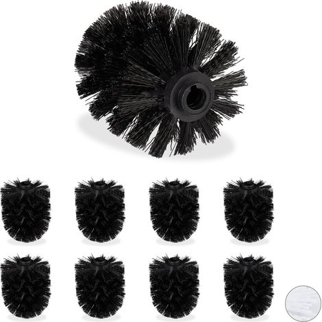 Relaxdays Toilet Brush Replacement Heads, Set Of 9, Pack Of WC Brushes, Plastic, 12 mm Thread, D: 7 cm, Black