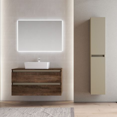 Mobile bagno sospeso 100 cm Tabacco con lavabo da appoggio e specchio - CUBE1 (1/3)