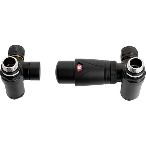 Valx Thermostat-T-Stück, axial rechts, matt schwarz (Kopf nach links gerichtet)