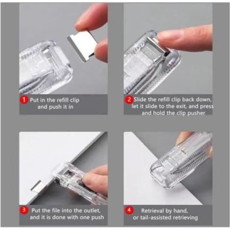 2 Pièces Distributeur de Pinces avec 200 Clips de Rechargeréutilisables, Reusable Creative Stapler, pour la Fixation de Documents (1/4)