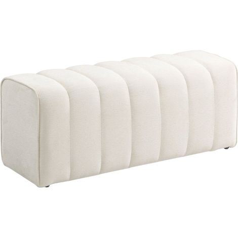 Banqueta de dormitorio moderna capitonada con estructura de madera, color crema, función reposapiés, capacidad máxima de carga 220 kg. (1/5)