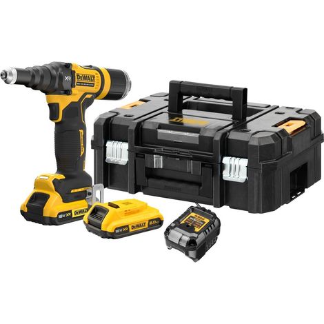 DeWalt DCF403D2T 18v XR 3/16 (4.8mm) Brushless Riveter - 2 x 2Ah Batts, Charger & TSTAK II Case (1/4)