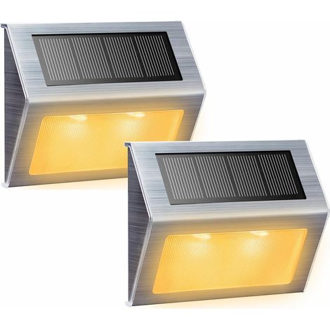 Luces solares aptas para escalones, terrazas, pasillos, patios, escaleras y barandillas luces LED resistentes al agua para exteriores luz cálida paquete de 2 unidades. (1/5)