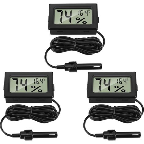 Numérique Thermomètre Hygromètre avec Sonde Externes Jauge de Température Humidité Mètre pour Reptile Incubateur Volaille Reptile Salle Séjour Bureau (3 Pièces) (1/5)
