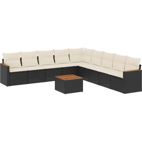 Salon de jardin 10 pcs avec coussins noir résine tressée (1/3)