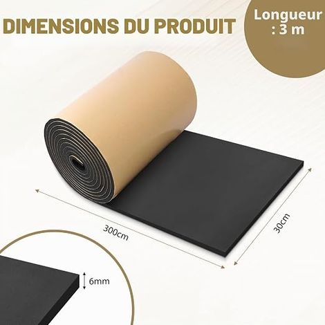 Multifunctional Self-Adhesive Foam Sheet Roll Anti Vibration Sound Insulation Mat 300mm×6mm×3m Black (1/4)