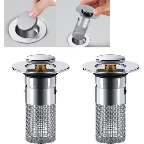 Bouchon De Lavabo INOX Bouchon De Baignoire avec Crépine Anti-Bloqué Bouchon De Vidange pour évier avec Passoire à Cheveux Filtre Anti-Clogging pour Lavabo Baignoire Cuisine Bain (2 pièces) (1/5)