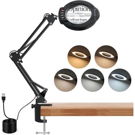 Lampe Loupe De Bureau Professionnelle - Loupe De Lecture LED 10X10 Niveaux De Luminosité - Bras Pivotant 50cm Réglable Confort des Yeux pour Lecture, Artisanat, Bricolage (1/5)