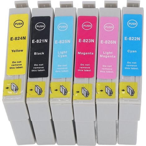 Cartouche d'encre 6 couleurs BK C M Y LC LM pour imprimante, compatible T0821N à T0826N, accessoire d'impression photo et documents. (1/5)