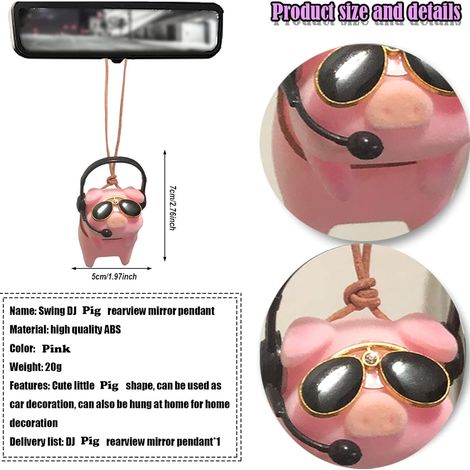 Balançoire Cochon Pendentif Rétroviseur Voiture, Pendentif Rétroviseur Voiture Ornement Suspendu Décoration Voiture, Accessoires Intérieur Voiture Décoration pour Femmes & Hommes (1/5)