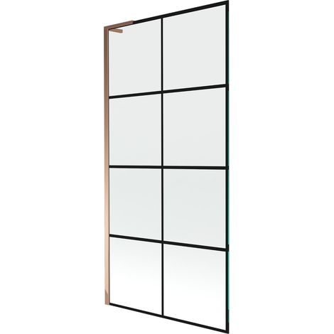 Mexen Next L paratia per vasca da bagno a 1 anta 90 x 150 cm, griglia nera, oro rosa - 895-090-000-03-77-60 (1/5)