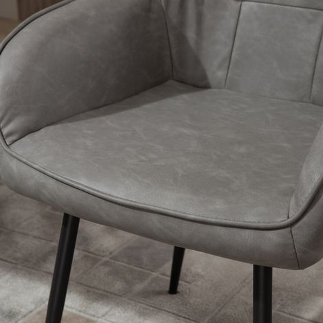 Chaise de salle à manger industrielle, dossier en similicuir gris, assise moderne, piètement métal noir, dimensions 61x58x84 cm, gris (1/5)