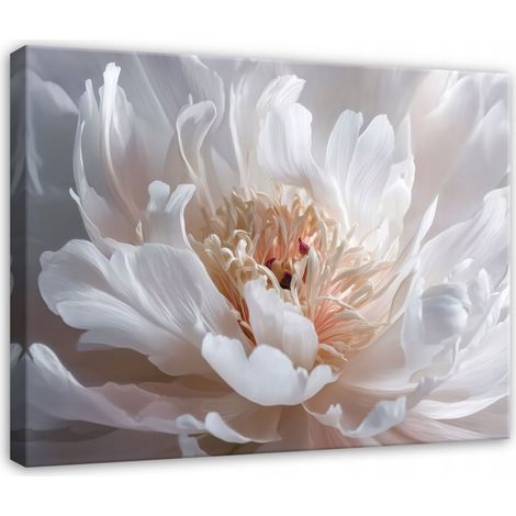 Leinwandbild Weiße 3D-Blume Abstrakt, elegante Wanddeko für Schlafzimmer, Wohnzimmer und Küche, hochauflösender Druck, 60 x 40 cm