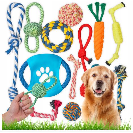 Hundespielzeug-Set 12 in 1: Zerrbälle, Frisbee, Ring, Kauspielzeug, Apportierspielzeug, 12-teilig.