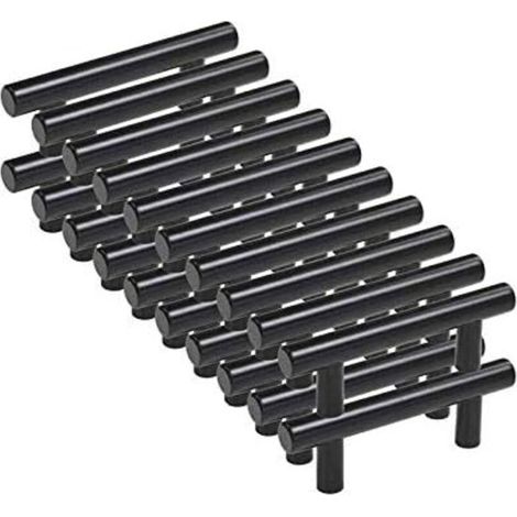 20pcs Poignee Meuble noir Poignée de Meuble Cuisine noir T Poignées Placard Tiroir Noir Entraxe 96mm(Ø12mm)