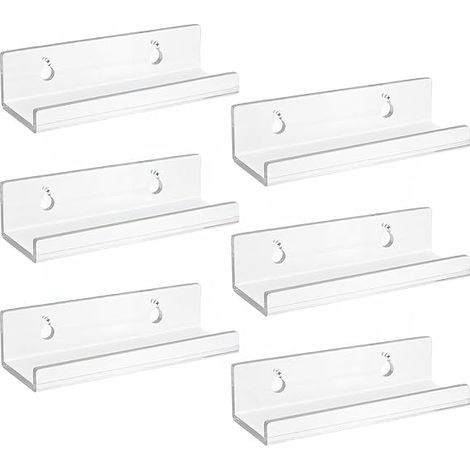 Set mit 6 transparenten Acryl-Wandhalterungen für Vinyl, transparenten Regalen, kleinen Wandregalen, schwebenden Wandregalen für Vinyl, Schilder, Fotos, Bücher (10 x 3,5 x 3 cm) (1/5)