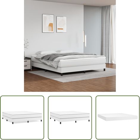 The Living Store Boxspringbett mit Matratze Weiß 160x200 cm Kunstleder - Boxspringbett - Doppelbett - Bettauflage - Matratze - Kunstleder (1/5)