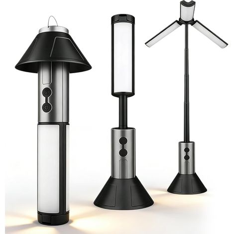 Luce da campeggio telescopica ricaricabile, Luce da campeggio a LED 3000mAh, Lampada da tenda, Lanterna da campeggio, Impermeabile IPX4, Altezza e angolo regolabili, Torcia multifunzione per accessori (1/5)