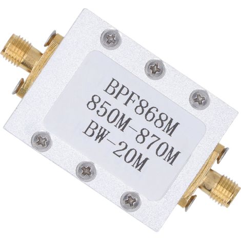 Filtre passe-bande BPF868M blindé, interface SMA-K anti-parasites, boîtier métallique, bande 868 MHz, faible perte d'insertion, usage radioamateur et IoT, protection contre interférences, connecteur f (1/5)
