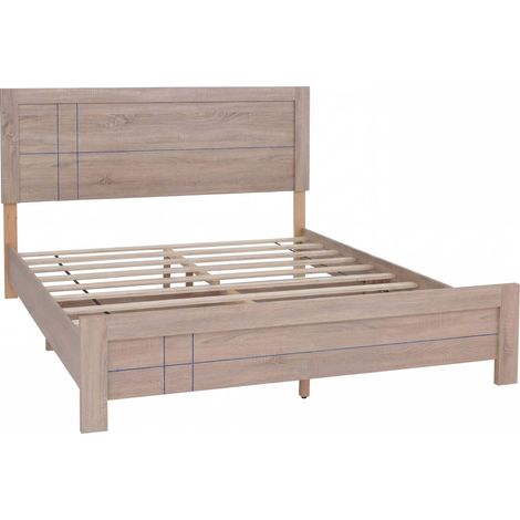 [NON UTILIZZATO] Letto queen size HHG-847, struttura letto matrimoniale con rete a doghe, MDF 160x200 cm, effetto rovere Sonoma