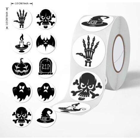 2 Rolls Halloween Stickers Round Creative Skull Graffiti Stickers Holiday Decoration (1/4)