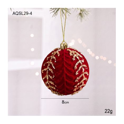 Ornement de sapin de Noël / Boule en plastique effet velours 8 cm / Finition dorée / Style nordique (1/2)
