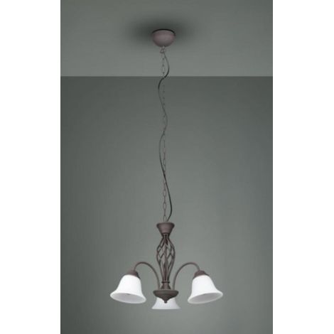 Pendelleuchte RUSTICA 3-flammig in Rostoptik mit Glasschirmen, Ø 55cm