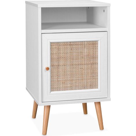 Scandi-style bedside table with drawer, Boheme, Blanc cassé, 39x40x70 cm (1/5)