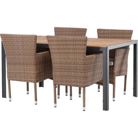 Break set de jardin table 90x150cm naturel, 4 chaises Malina naturel. (1/5)