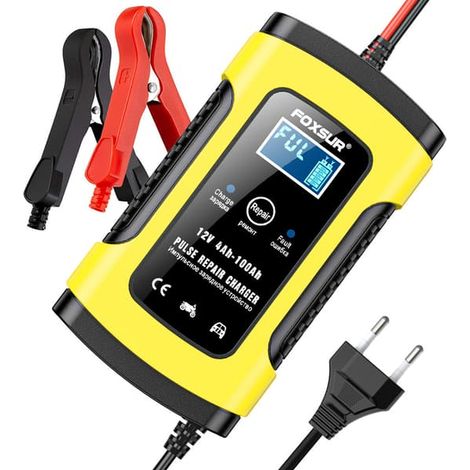 Chargeur de batterie 12 V 5 A pour motos, SUV et voitures, avec réparation par impulsions et écran LCD, conforme aux normes européennes. (1/3)