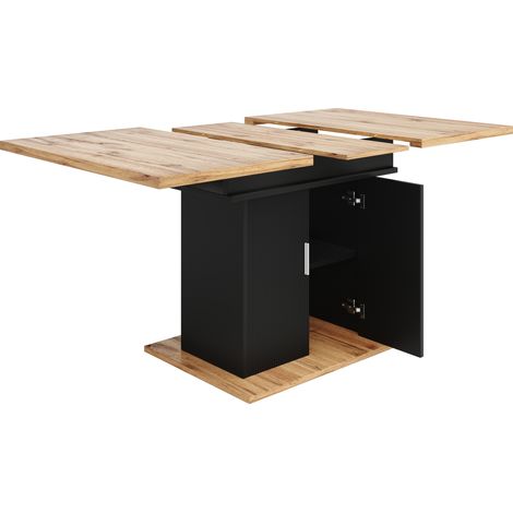 Tavolo da pranzo allungabile con contenitore 110-140x70x76 cm in MDF nero e naturale (1/5)