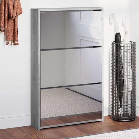 vidaXL Shoe Cabinet with Mirror 3-Layer Grey Sonoma 63x17x102,5 cm (1/5)