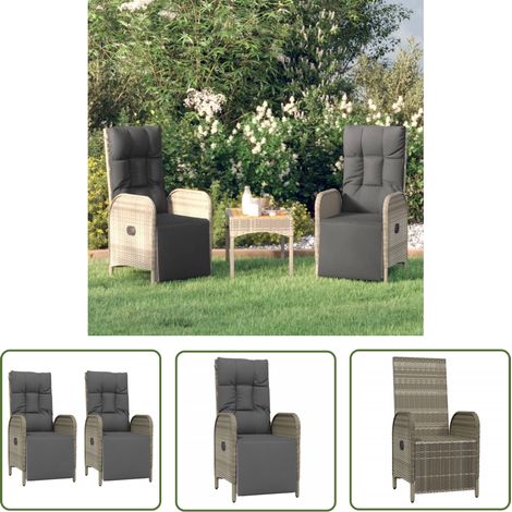 The Living Store Garten-Relaxsessel mit Kissen 2 Stk. Poly Rattan Grau - Gartenmöbel - Lounge Sessel - Gartenstuhl - Rattan Möbel - Outdoor Möbel (1/5)