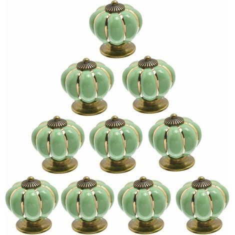 Lot de 10 boutons de porte vintage en céramique en forme de citrouille Vert clair (1/5)