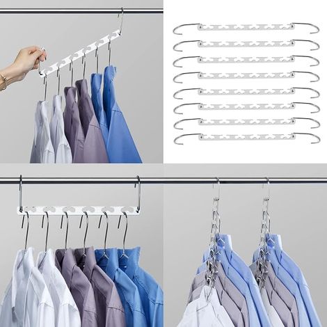8Pcs Cintre Magique pour Gain de Place, Cintre Multifonctionnel en Métal INOX Pratique et Durable, Cintre Organisateur pour Rangement de Placard, (1/5)