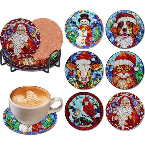 Lot de 6 sous-verres de peinture diamant avec support - Cadeau de fête des mères - Kit de bricolage pour adultes - Antidérapants - Isolation thermique - Cadeaux pour femmes - Décoration de (1/5)