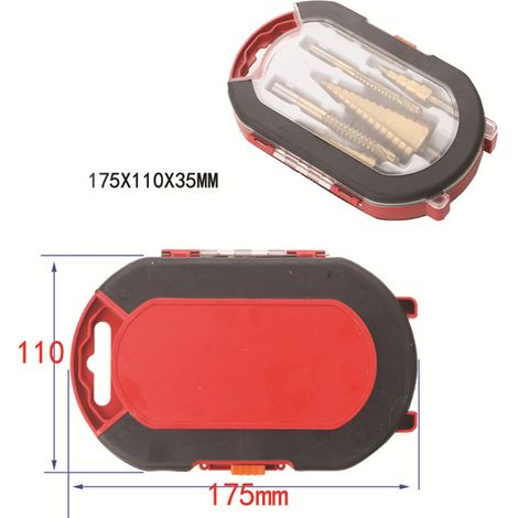 Coffret de 6 forets étagés pour métaux résistants à l'usure et à haute dureté, avec boîte de rangement : 3 forets étagés et 3 forets scie de 100 mm / 3,9 po (1/5)