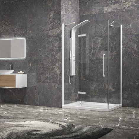 Box doccia 70x80 telaio bianco porta battente 80cm laterale fisso 70cm KT5000B kamalu