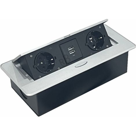 Prise multimédia de bureau dissimulée et pliable à 3 trous avec câble d'alimentation de 1,5 mètre norme européenne couleur argentée (1/5)