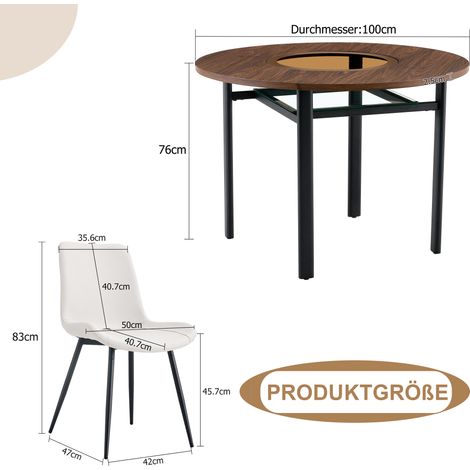 Conjunto de mesa redonda Ø100 cm con 4 sillas blancas PU y estante de vidrio HOMVRA (1/5)