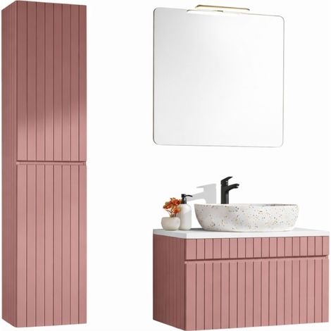 Set ICON: mobile sottolavabo 80cm + piano per lavabo + lavabo da appoggio + specchio + lampada LED + colonna