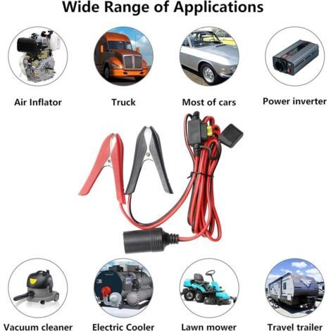 12V/24V Batterie De Voiture Clip-on à Prise Allume-Cigare Adaptateur Femelle Câble d'Extension avec Fusible 20A - 5.9Ft (1/3)